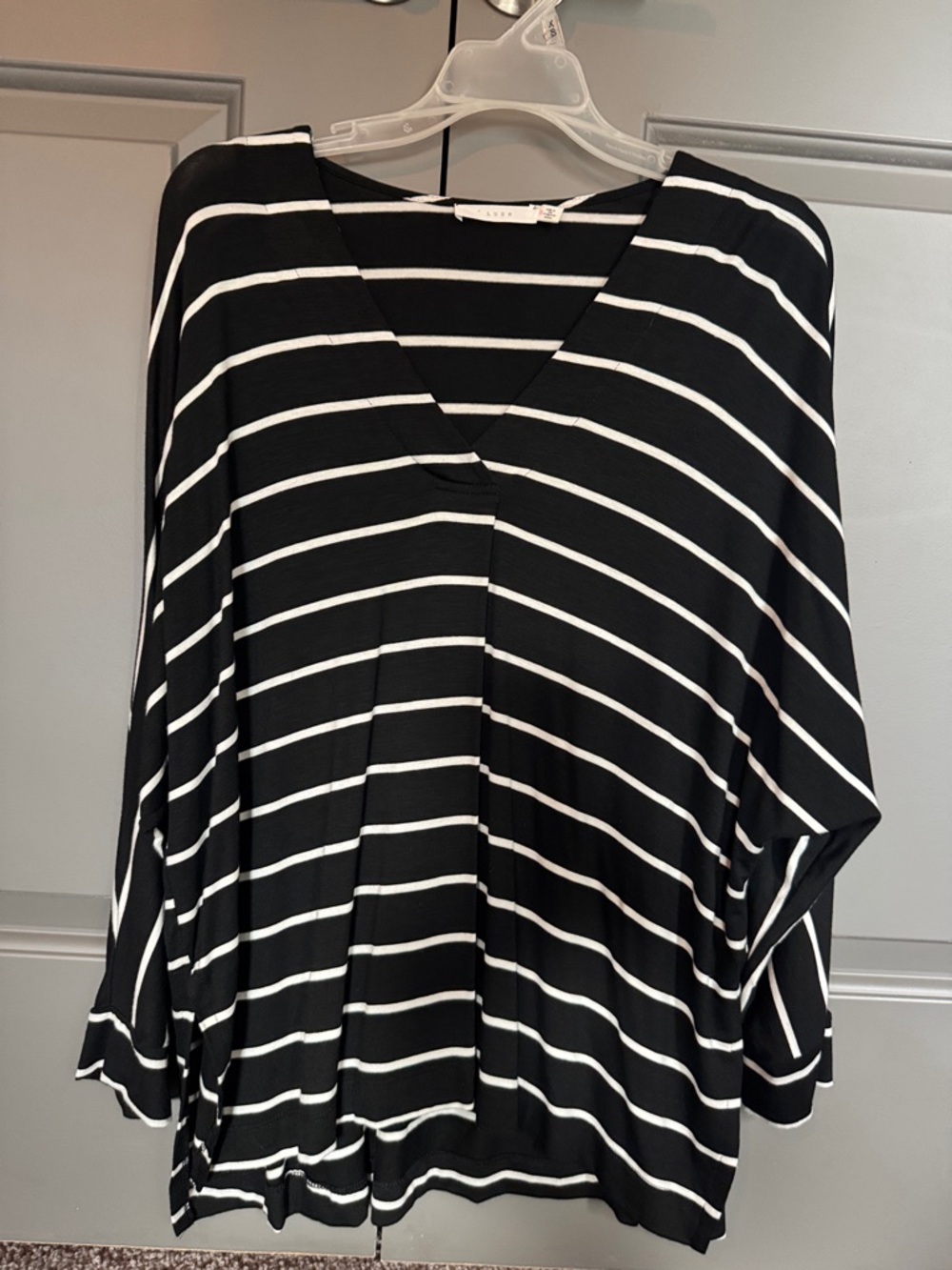 Lush Black and White Striped V-Neck Dolman Sleeve Top